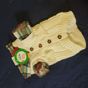 Cozy White Dog Sweater with Plaid Accents  White S